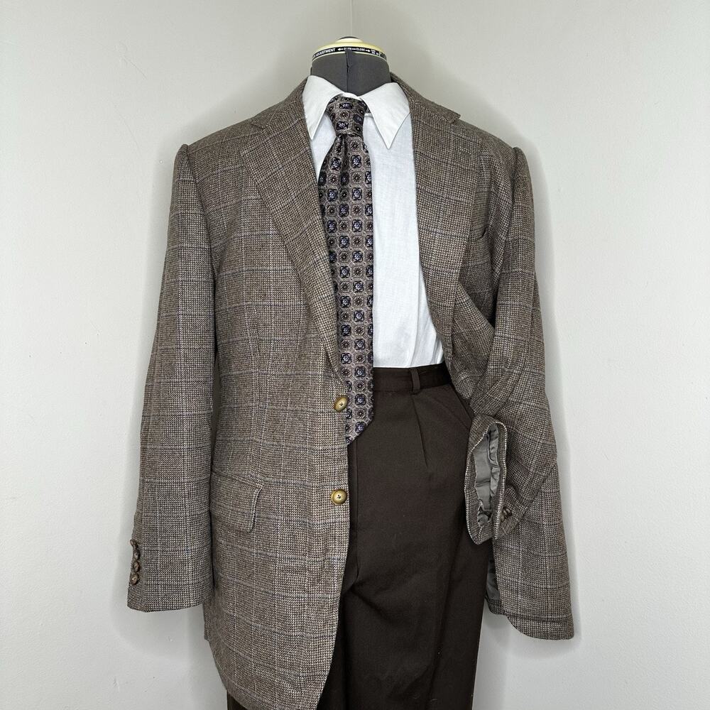 Astor Black Mens 43R Cashmere Blazer Brown XL Sport Coat Jacket Surgeon Cuffs